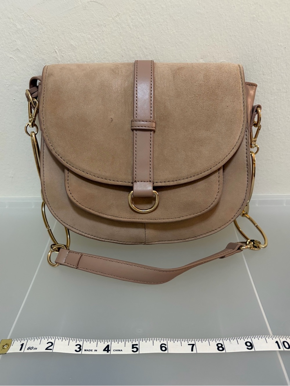 Zara Blush Pink Suede Pleather Saddle Bag  with Interchangeable Crossbody Strap